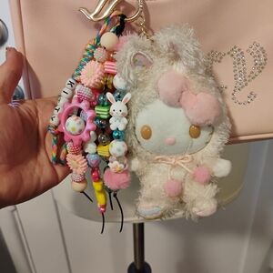 Kawaii Plush Bunny Bag Charm - Pastel Pink & Cream